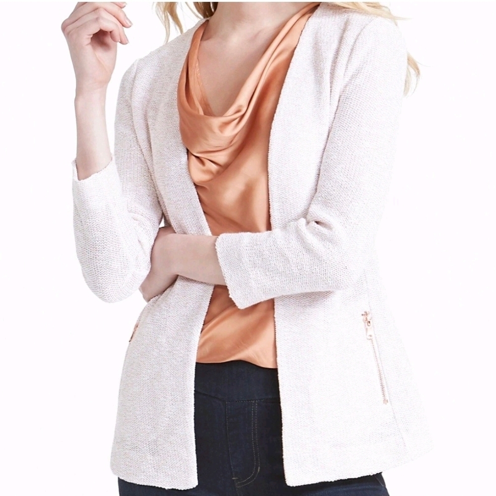 NIC+ZOE Women Sz Medl Light Pink Copper-Tone Thread Cooper Shine Preppy Jacket